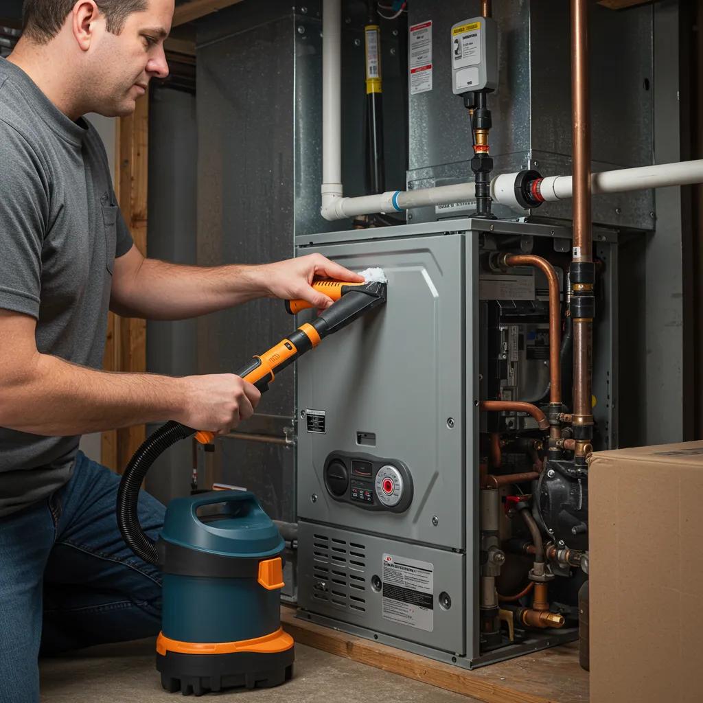 Homeowner performing DIY furnace maintenance tips