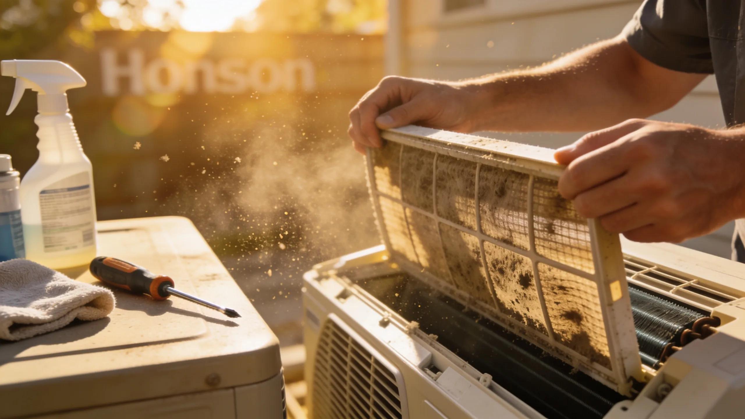 Summer AC Preparation: Essential Checklist for Houston 2 Person inspecting air conditioner filter as part of Houston summer maintenance checklist