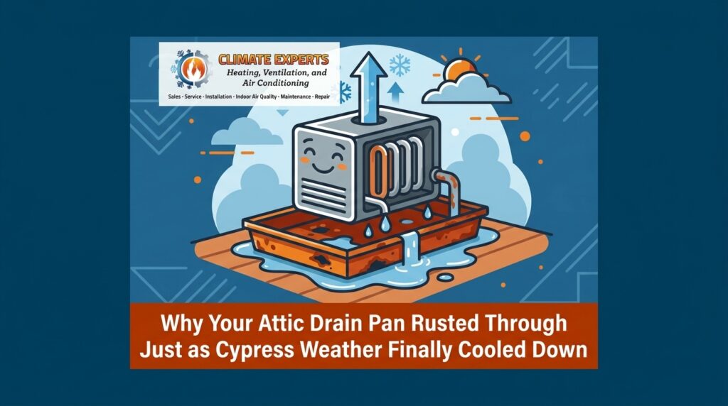 Why Your Attic Drain Pan Rusted Through Just as Cypress Weather Finally Cooled Down 2 Why Your Attic Drain Pan Rusted Through Just as Cypress Weather Finally Cooled Down — featured image